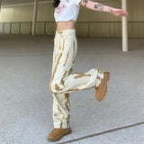 Vevesc Baggy Y2k  Jeans Women High Waist Straight Wide Leg Yellow Pants Streetwear Korean Fashion Harajuku Graffiti Tie Dye Trousers