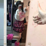 Vevesc Y2k Aesthetic Harajuku Subcultural Lace Design Tiered Skirts Japan Punk Plaid Print High Street Skirt All Match Popular Bottom