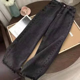 Vevesc New Pattern Embroidered Skinny Jeans for Women Sexy Knit Fashion Jeans Washed Hemp Rope Floor-length High Street Casual Jeans