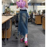 Vevesc Y2K 2000S Star Denim Midi Skirts Women Vintage Irregular Wrap Jean Skirt Summer Harajuku Korean High Waist A Line Faldas