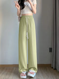 Vevesc  High Waisted Wide Leg Pants Women Thin 2025 New Casual Loose Black Summer Pants Fashion Elastic Drawstring Straight Suit Pants
