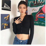 Vevesc Y2K Black Cardigan V Neck Crop Women's Sweater Korean Fashion Backless Knitwear Slim Spring Knit Streetwear Gyaru Kpop