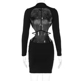 Vevesc Sexy Backless Bandage Mini Dress Elegant Outfits For Women Party Club Long Sleeve Bodycon Dresses In Black Vestido