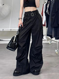 Vevesc Women Black Gothic Baggy Pants Harajuku Streetwear Oversize Pants Y2k 2000s 90s Parachute Pants Vintage Trouser Emo Clothes 2024