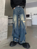 Vevesc American Casual Y2K Grunge Jeans Pockets Hip-hop Baggy Retro High Waist Full Length Pants Women's Street Washed Denim Trouser