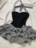 Vevesc  Y2k Dresses Bow Halter Sleeveless Plaid Ruffles Sexy Dress Summer 2025 New Elegant Design Vestidos Female Slim Women's Clothing