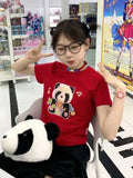 Vevesc Harajuku Cute Panda Print O-neck T-shirts Y2k Grunge Short Sleeve Green Tops Women 2024 Summer New Loose Cotton Tee Shirt