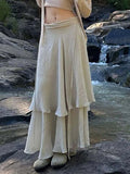 Vevesc  Boho Vacation Long Skirts Womens Solid Two Layers Asymmetrical Bandage Skirt
