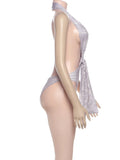 Vevesc  Sexy 2piece Set Leopard Print Women Backless Sleeveless Deep v-Neck Halter Bodysuits+Stretch Shorts Street Matching Suit