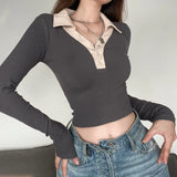 Vevesc Casual Basic Knit Korean Clothes Long Sleeve Crop Tops Skinny Autumn T Shirt Women  T Shirt Femme été Grande Taille