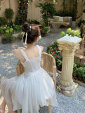Vevesc  Summer Sweet Princess Mini Dress French Style Spaghetti Strap Sleeveless Fairy Birthday Party Dresses Female Short Vestidos New