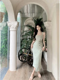 Vevesc  Evening Dresses Women Sleeveless Sexy Square Collar Slim Elegant Split Cocktail Dress Wedding Party Fashion Bridesmaids