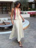Vevesc  Solid Women Vest Skirt Suits V Neck Sleeveless Lace Up Tank Top A Line Skirts Chic Summer Lady Two Piece Set Streetwear