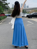 Vevesc Women Denim Blue Long Skirt Harajuku Y2k 2000s Vintage Skirts 90s Aesthetic Streetwear Fashion A-Line Jean Skirt Clothes