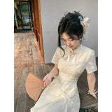 Vevesc  Autumn Chinese Style Women Dress Women Beige Tassel Straps Improved Modern Cheongsam Elegant Evening Dress Vestidos Chinos