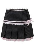 Vevesc Y2k Pleated Skirt Women Sexy High Waist Grey Stripe Bandage Mini Skirts Summer New A Line Skirt Vintage Harajuku Streetwar