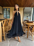 Vevesc  New Sexy Women Black Dresses Tassel Sleeveless Naked Waist Halter Dress Summer Party Evening Female Vestidos