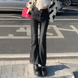 Vevesc Vintage Heart Denim Flare Pants Y2k Korean Trousers High Street Women Casual  Sweet Preppy Style Wide Leg Jeans