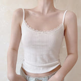 Vevesc Cute Camis Cotton Crop Top Women Summer Lace Trim Bow Tops for Sweet Girl Kawaii Clothes