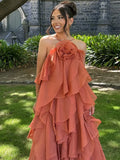 Vevesc  Cascading Ruffle Dress Women Sexy Backless Sleeveless Halter Long Female Beach Dresses 2025 Summer Holidays Beach Lady Robes