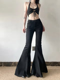 Vevesc Black Women's Flare Pants Y2k Retro Emo 2000s Streetwear Fashion Trousers Harajuku Wide Yoga Pants 90s Aesthetic Clothes