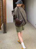Vevesc Harajuku Streetwear Leopard Jackets Women Y2k Aesthetic Zipper Casual Drawstring Coats Grunge Loose Vintage Streetwear Tops