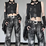 Vevesc Y2k Aesthetic Constrast Color Striped Camisole Subcultural Harajuku Japanese Loose Lazy Tank Tops Streetweat Girl Clothes