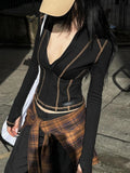 Vevesc Vintage Punk Streetwear Stand Neck Coats Y2k Aesthetic Zipper Grunge Crop Tops Harajuku Autumn Slim Fit Grunge Letter Jackets
