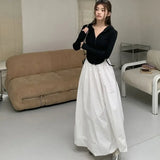 Vevesc American Style Ruched A-line Skirt For Women Lazy Street Mid-length Loose Skirts 2024 Summer New High Waist Faldas Mujer