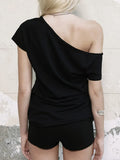 Vevesc Summer Sexy One Shoulder  Y2k Aesthetic T-Shirts Streetwear Vintage Letter Printing Tshirts Harajuku Grunge Oversized Black Tops