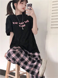 Vevesc Harajuku Pink Plaid Pants Women Japanese Y2K Cute Checked Trousers Oversized Korean Fashion Basic Wide Leg Sweatpants