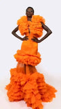 Vevesc Couture Hot Orange Ruffles Tiered Tulle Mermaid Evening Dresses Long Tutu Tulle Maxi Gowns To Party Custom Made Dress