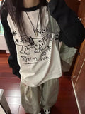 Vevesc Japan Kawaii T Shirt Women Cute Anime Long Sleeve Oversize Tops Casual Preppy Style O Neck All Match Female Vintage Tees