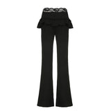 Vevesc  Lace Patchwork A-line Skirt Flared Pants Black Sweet Casual Basic Bootcut Pants Y2K Aesthetic Jogging Trousers Women