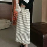 Vevesc Oversize Mid-length Loose Dress For Women Y2k Grunge High Waist Drawstring Skirts 2024 Summer New Striped Faldas Mujer