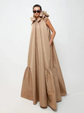 Vevesc Elegant Loose Taffeta Long Evening Dresses With Pockets 3D Flower Details A-line Women Maxi Dresses To Party Long Robe