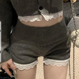 Vevesc Personality Fashion Spliced Lace Design High Waist Short Pants Y2k Aesthetic Gray High Street Girl Bottoms American Punk Clothes