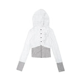 Vevesc Autumn Winter Vintage Patchwork Hoodie Cardigan New Slim Fit Knitted Coat Women Y2k Long Sleeve Zipper Tops Mujer