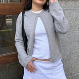 Vevesc Vintage Streetwear Women Y2K Knitted Sweater Fashion One Button Open Front Cardigan Solid Color Long Sleeve Slim Fit Knitwear