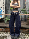 Vevesc Autumn Women's Casual Aesthetic Harajuku Jeans Vintage Emo Loose Washed Pants Y2K Wide Leg Punk Baggy Blue Denim Trouser