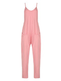 Vevesc  Solid Hippie Baggy Pockets Strappy Rompers Womens Jumpsuits Casual Streetwear