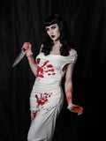 Vevesc Halloween Horror Bloody Handprint Pattern Sexy Spicy Halter Neck Dress Cosplay Zombie Vampire Slim Women Goth Costume Dress