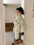 Vevesc Two Wear Design Sense Off-shoulder Thickened Cotton-padded Clothes Winter New Korean Version Wide Stripe Bread Clothes