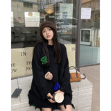 Vevesc Harajuku 3D Hat Sweater Women Black Oversized Tassel Knitted Pullovers Bf Streetwear Korean Knitwear Winter Casual Jumpers