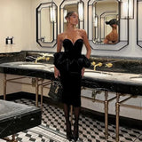 Vevesc Sexy Black Velvet Sheath Midi Women Formal Dresses Peplum Sweetheart Strapless Evening Dress