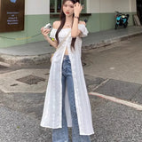 Vevesc Elegant Slash Neck White Shirts Women Y2k E-Girl Slim Waist Lace Blusas Mujer Summer New Mid-length Loose Blouses Dress