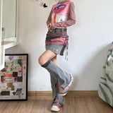 Vevesc American Sweet Harajuku Skirts Korean Fashion Popular Streetwear Denim A-line Skirt Y2k Aesthetic Personality Mesh Accessories