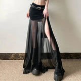 Vevesc Fashion Street Mesh Patchwork Skirts Y2kGrunge High Waist Split Skirt For Women 2024 Summer New Black Faldas Sexy Mujer