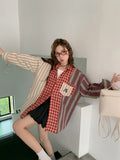 Vevesc Oversized Plaid Patchwork Blouses Vintage Streetwear Boyfriend Shirt For Ladies Ulzzang Harajuku Long Sleeve 2024 Blusas Tops