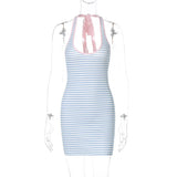 Vevesc  Striped Bodycon Dress For Women Summer Clothing Backless Sexi Night Dress Hot Club Outfits Mini Vestidos De Mujer Streetwear